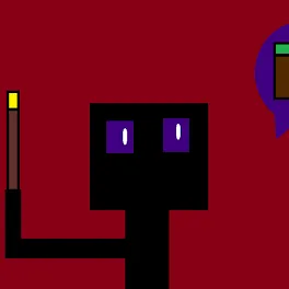 Original drawing of my very first drawing made with Paint, a enderman holding a torch with a Minecraft cube next to it.